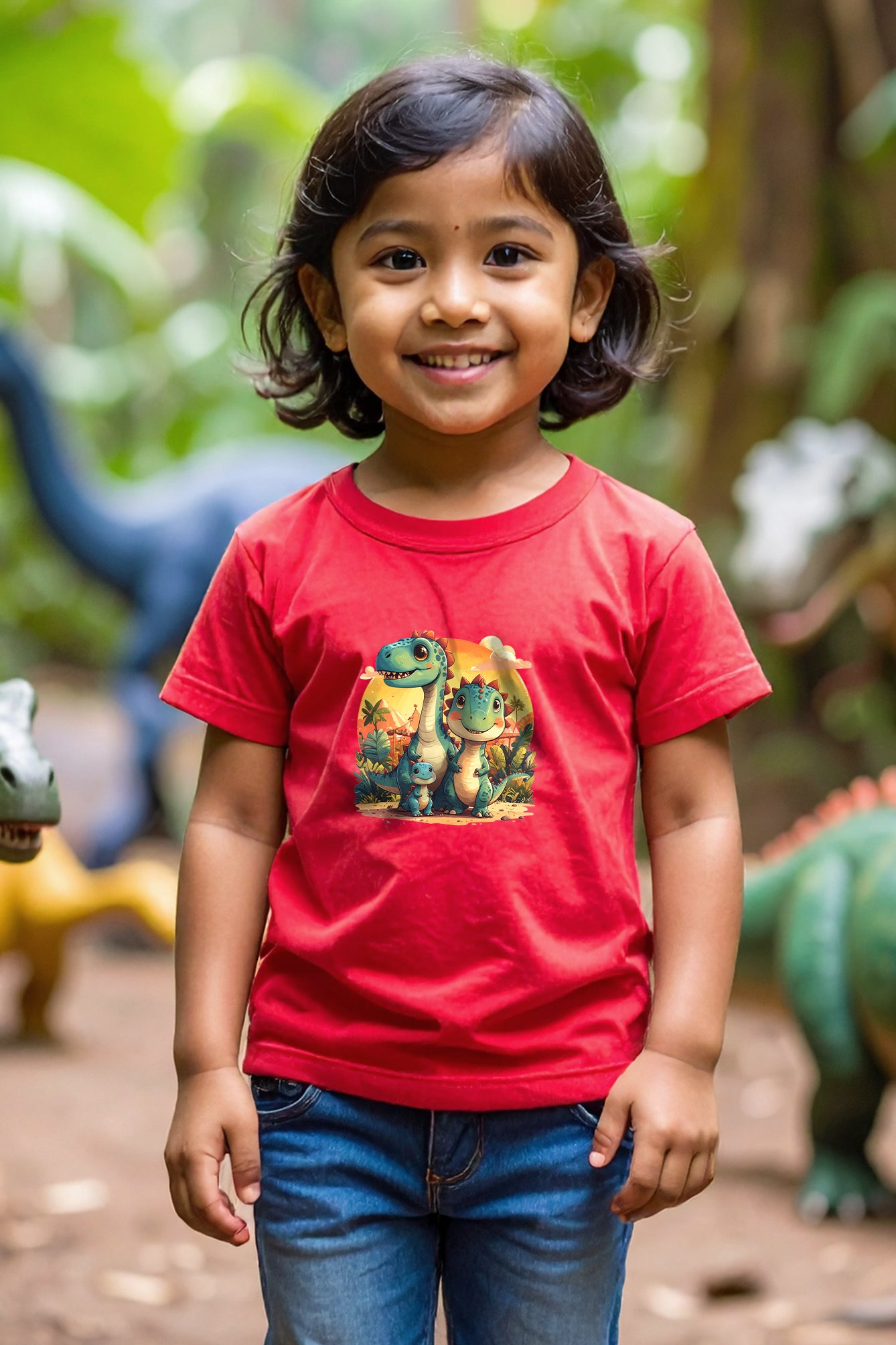 Dino Carnival Girl's Crew Neck T-Shirt